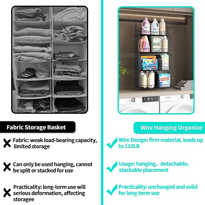 HapiRm Hanging Closet Organizer Storage - 4 Tier Metal Stackable Hanging Closet Shelves with Dividers and S Hooks, Foldable Clothes Shelves for Clothes, Pants, Shoes, Coat, Hats Clutches Accessories - Image 7
