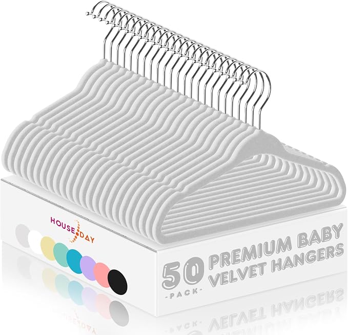 HOUSE DAY 11 Inch Velvet Baby Hangers, Premium Kids Hangers Grey 50 Pack | Durable Non Slip Baby Felt Hanger for Children/ Infant/ Toddler Closet, Ideal Small Hanger for Clothing Storage Everyday Use by HOUSEDAY