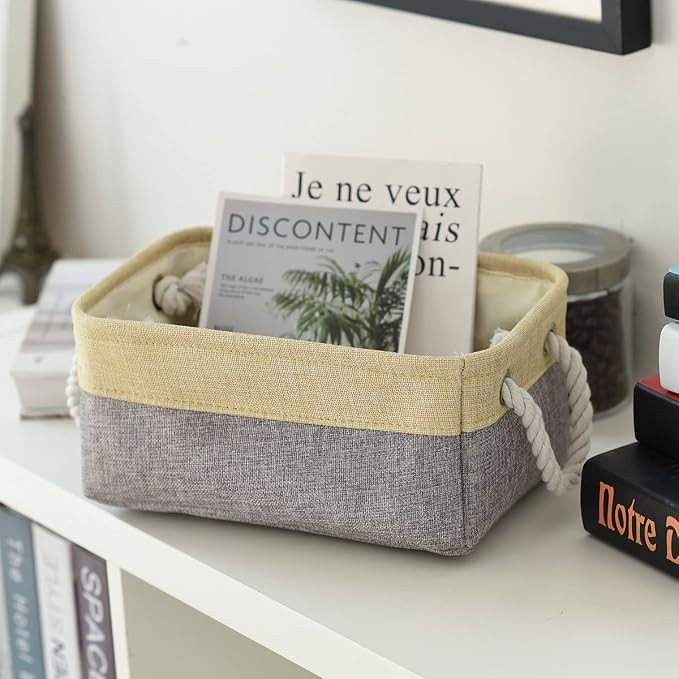 Fabric Storage Baskets for Organizing(6 Pack) Small Baskets for Shelves,storage, Laundry, Nursery, Closets, Decorative Baskets for Gifts Empty (Grey & gold, 11.8” x 7.8” x 5.1”) - Image 3