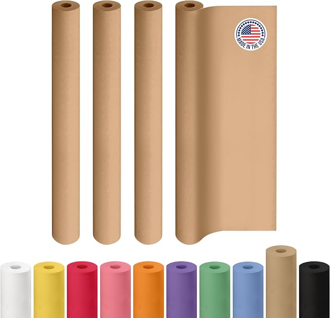 Brown Paper Roll 48" x 1800" (150 feet), Pack of 4 - USA-Made Brown Packing Paper 50lb Thickness for Moving, Shipping, Crafts/Arts - 100% Recycled Natural Wrapping Material by IDL Packaging by IDLPackaging