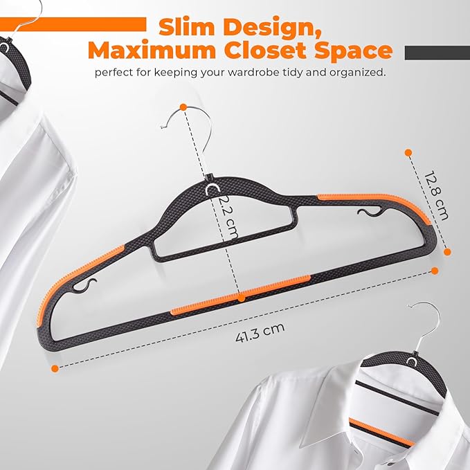 Plastic Hangers 20 Pack, Cascading Slim Space Saving Clothing Hangers with 360° Rotating Hook, Non Slip Clothes Hangers for Sweater Shirt, Heavy Duty Coat Hanger with Inner Hook for Closet, Black - Image 2