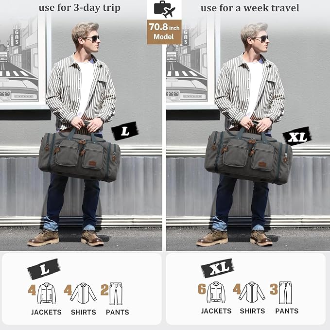 Gonex Duffle Bag for Travel, Expandable 60L Overnight Weekender Gym Bag | Water-Resistant Canvas, Wet-Dry Pocket, Luggage Sleeve, Carry-On Size, Detachable Strap, Grey - Image 8