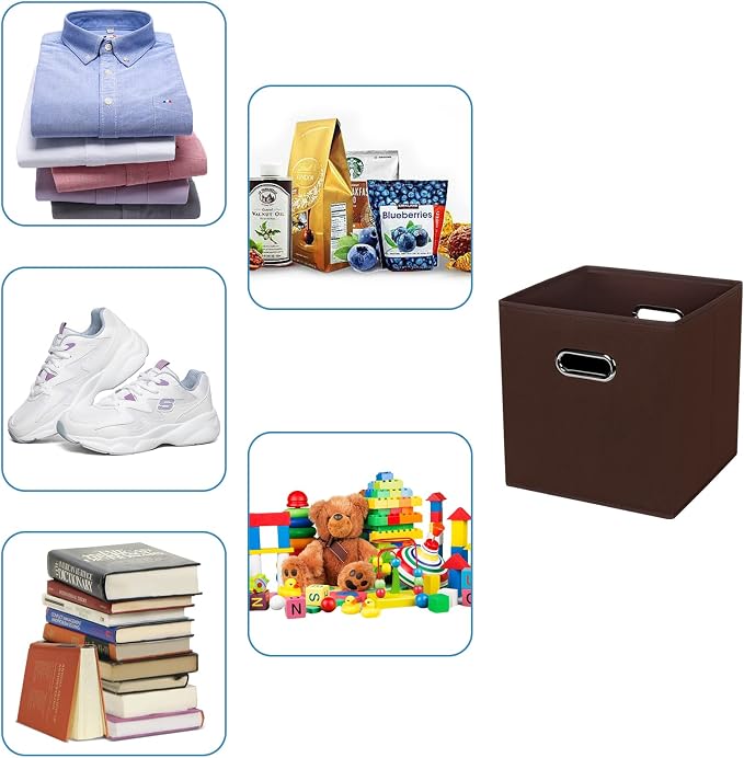 Fabric Cubby Storage Bins,13x13x13 Inches,Cube Organizer Bin Foldable Storage Boxes with Dual Handles Fabric Organizer Box and collapsible Storage basket,Set of 8,Coffee - Image 3