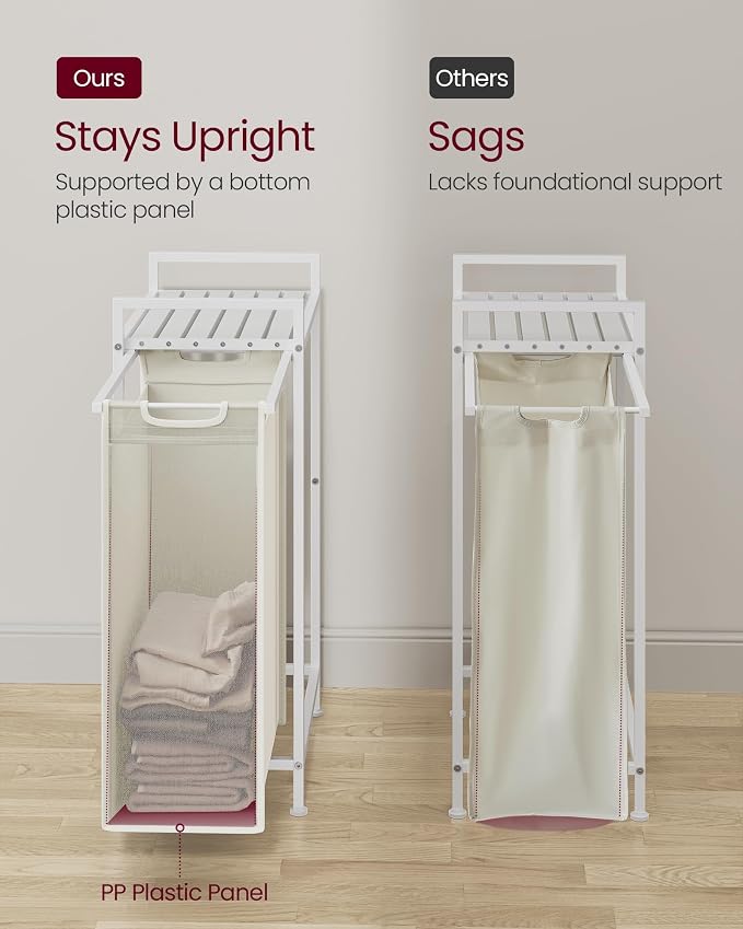 VASAGLE Laundry Hamper, Laundry Basket, Laundry Sorter with a Pull-Out and Removable Bag, Shelf, Metal Frame, 12.4 Gallons (47 L), 16.5 x 11 x 29.5 Inches, Cream White and Cloud White UBLH001W01 - Image 4