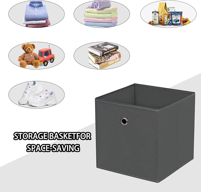 Foldable Storage Cubes Bins ,11 Inch Cloth Storage Cube Fabric Storage Box Cubes Organizer Baskets with Handles for Home Organizer Set of 10 (Grey) - Image 3