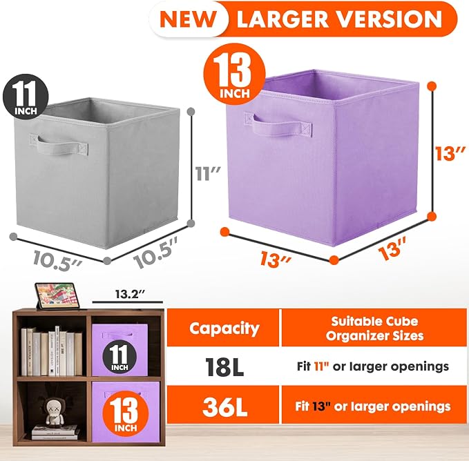 ShellKingdom Storage Bins, Foldable Fabric Storage Cubes, 8 Pack, 8 Colors | Cloth Organizer Drawer For Closet And Toys, 13 X 13 X 13 INCH, (Mix Colors) - Image 7
