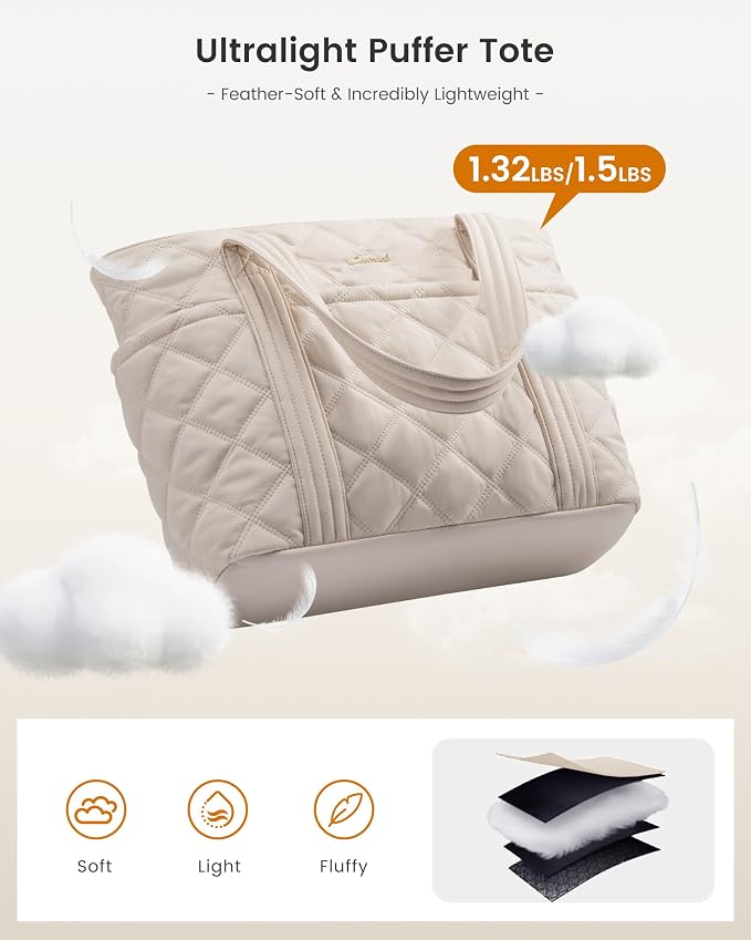 LOVEVOOK Puffer Tote Bag for Women, Puffy Work Handbag with Cup Holder, Travel Carry On Bag with Zipper for Teacher Nurse Gym - Image 5