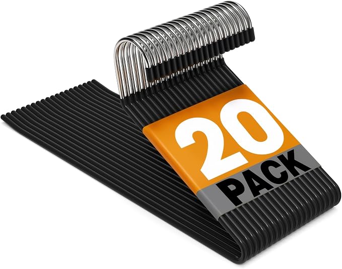 Korpai 20-Pack Open Ended Pants Hangers,Non Slip Space Saving Jean Hanger | No Creases Rubber Coating Heavy Duty Metal Pants Hangers,Trouser Hangers for Jeans,Slack,Skirt,Scarf,Blanket,Ties ect Black by DoWhatYouWanttoDo