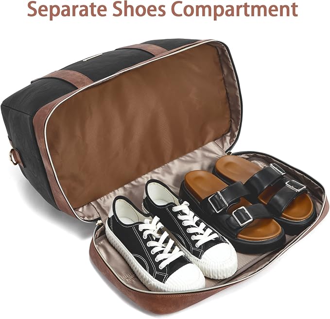 BOSTANTEN Weekender Bags for Women Travel Leather Overnight Bags | Shoe Compartment, Trolley Sleeve, Fits Under-seat, Airline-Friendly Carry-on Size, Designer, Weekend Getaways, Business Trip - Image 5