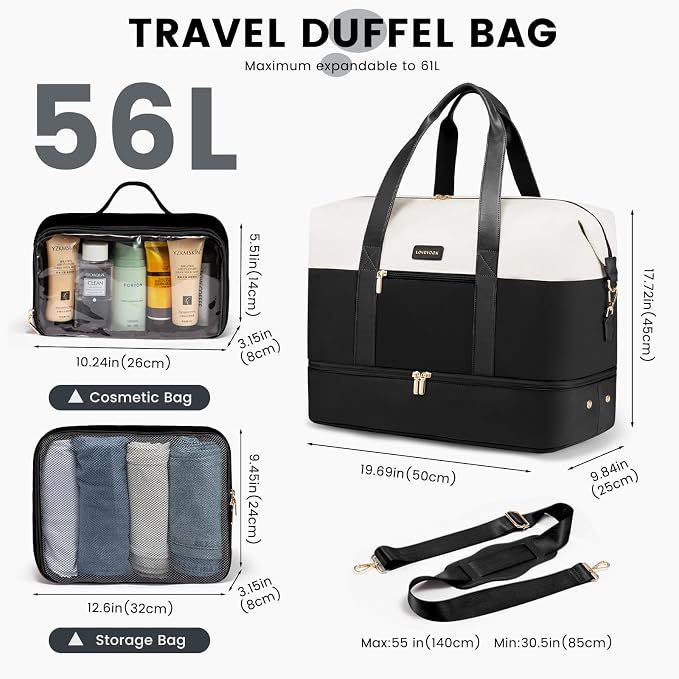 LOVEVOOK Weekender Bag for Women, Large Duffle Bag for Travel with 2 Packing Cubes, Carry on Overnight Bag with Shoe Compartment, Mom Hospital Bags for Labor and Delivery - Image 2