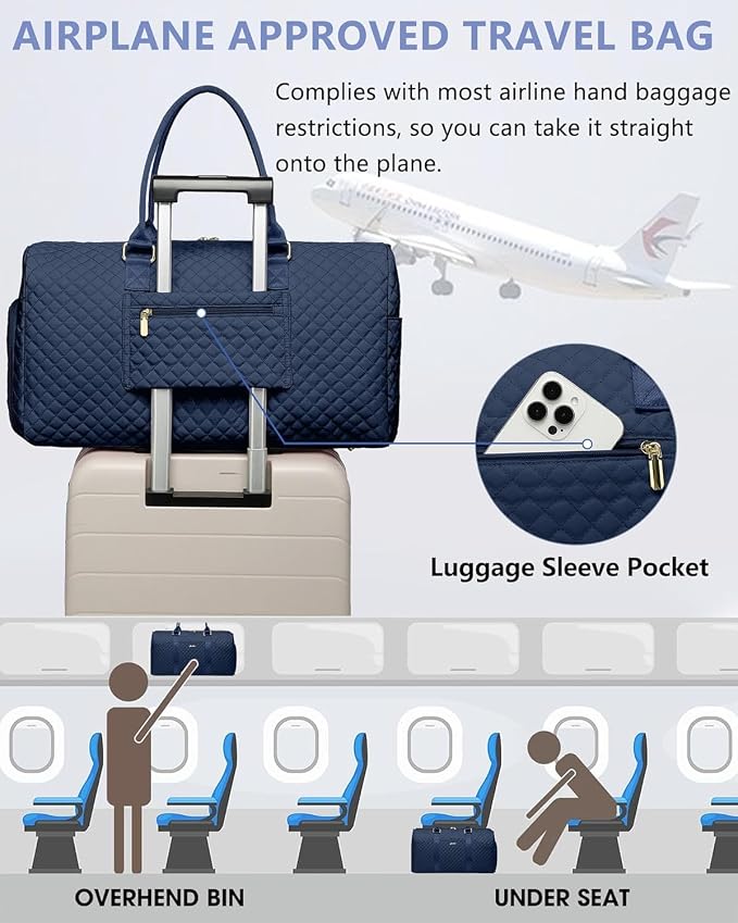 Women Weekender Travel Duffle Bag: Travel Duffel Overnight Bags with Shoe Compartment Large Carry on Tote with Toiletry Bag Weekend Traveling Yoga Gym Hospital Bag for Women with Wet Pocket Blue - Image 7