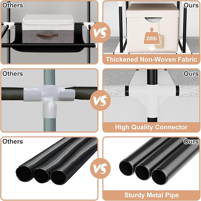 Portable Closet for Hanging Clothes, 67 Inch Wide Portable Wardrobe Closet with Cover, 4 Hanging Rod, Storage Shelves and Side Pockets, Large Free Standing Closet for Bedroom, White - Image 6