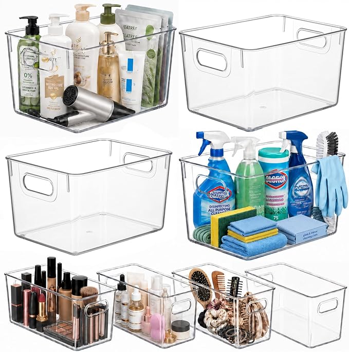 MOONEDGE 8 Pack Clear Plastic Storage Organizer Bins, 4 Large & 4 Narrow | Pantry Organizers and Storage, Clear Bins for Organizing, Narrow Storage Bins, Fruit Storage Containers for Fridge, Kitchen by MOONEDGE
