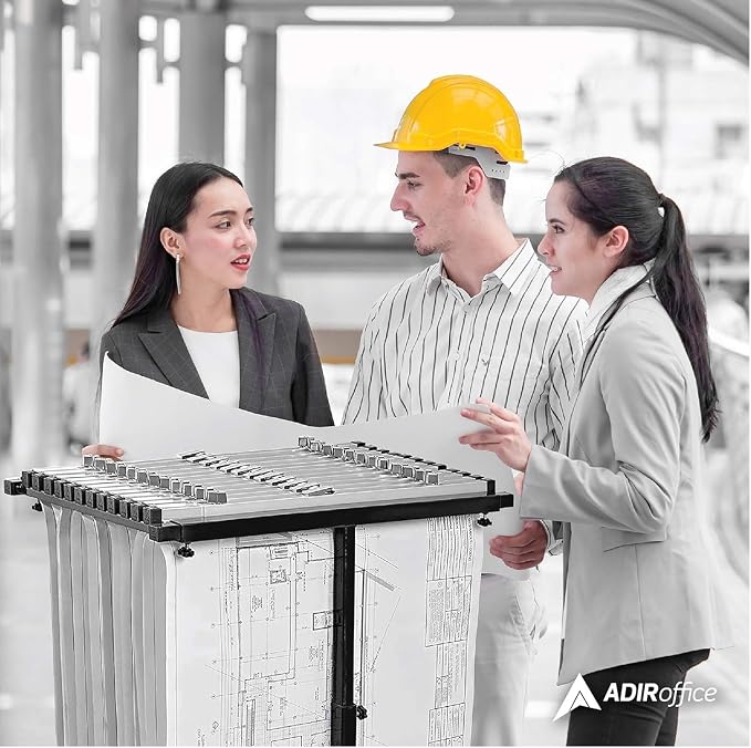 Adir Blueprint Rack and Clamps - 12 Pack of 30 Inch Blueprint Clamps and Mobile Blueprint Rack - Heavy-Duty Large Document Storage Solution for Blueprints, Posters, Maps, & Construction Plans - Image 2
