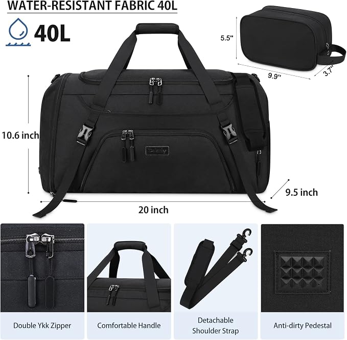 Gym Duffle Bag for Women Men 55L Waterproof Sports Bags Travel Duffel Bags with Shoe Compartment,Wet Pocket Large Weekender Overnight Bag with Toiletry Bag,Black - Image 5