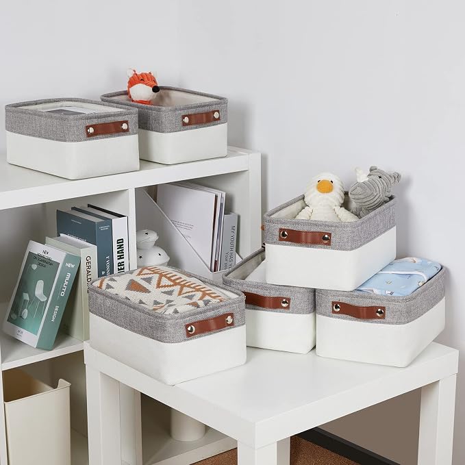DULLEMELO Storage Baskets Bins for Organizing, Small Fabric Baskets for Shelves, Closets, Nursery, Home, Office, Empty Gift Baskets (6-Pack, Grey&White) - Image 7