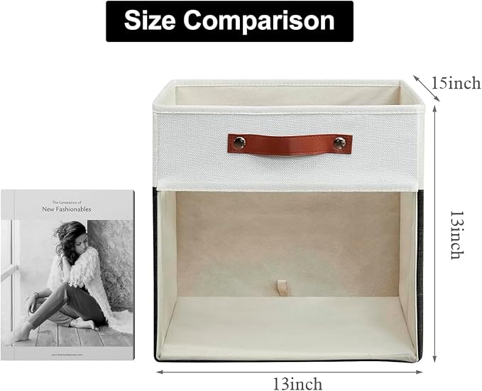 Storage Cubes, 4 Pack Linen Foldable Storage Bins with Clear Window and 2 Handles, 13x15x13 Storage Cube Bins for Shelf Closet, Kallax, Clothes, Books - (Black / Off-White) - Image 7