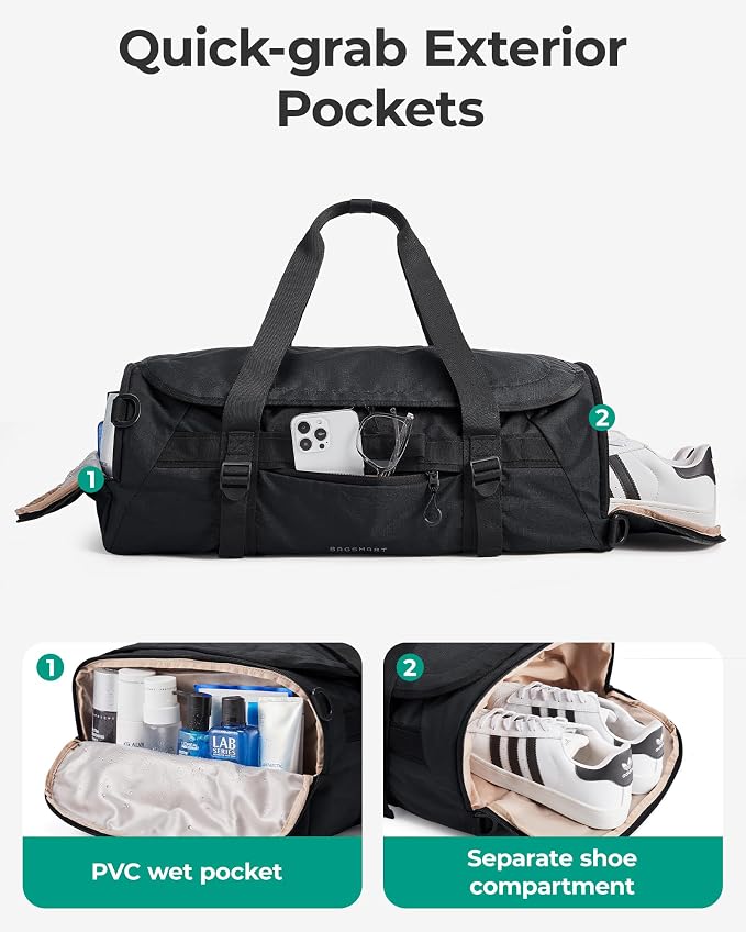 BAGSMART 4-IN-1 Duffle Bag for Travel, 40L Gym Bag Workout with Wet Pocket | TSA Carry on Backpack with Shoes Compartment, Duffle & Backpack for Gym Travel Weekender Hiking, Water-resistant - Image 5
