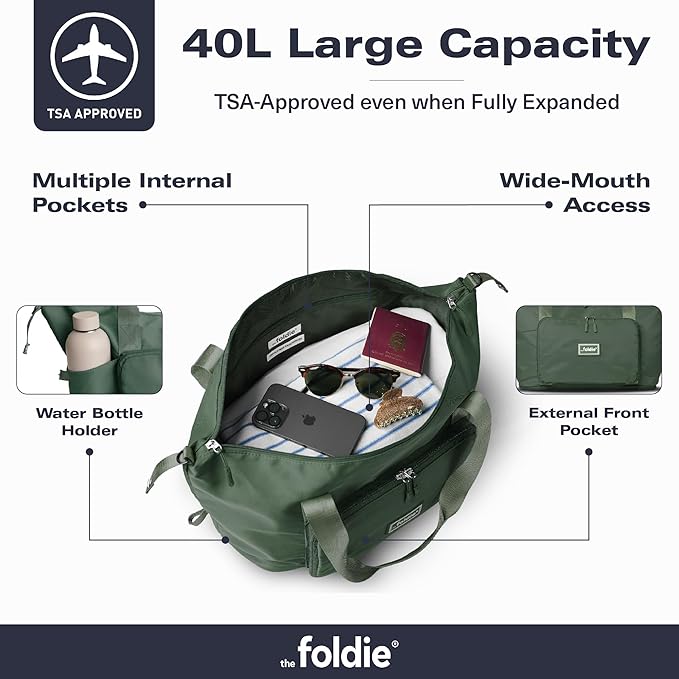 The Foldie Foldable Travel Bag for Women - 40L Weekender Bag with Multiple Pockets - Carry On Expendable Travel Bag - Image 3