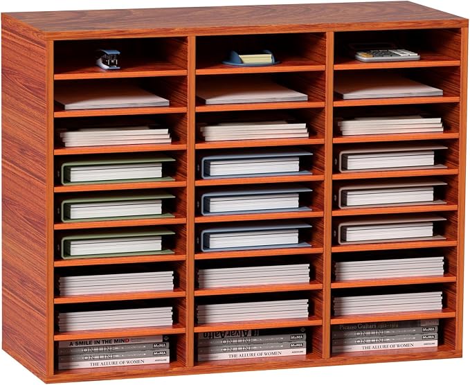 VEVOR 27 Compartments Wood Literature Organizer, Adjustable Shelves, Medium Density Fiberboard Mail Center, Office Home School Storage for Files, Documents, Papers, Magazines, Brown by VEVOR