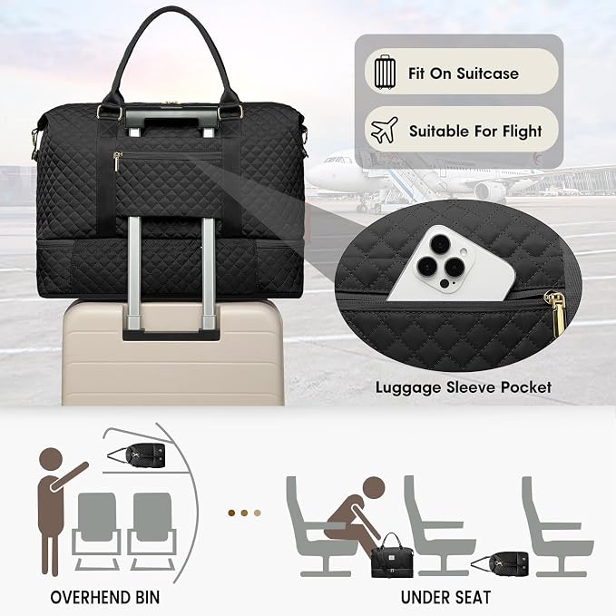 Large Women Travel Duffle Bag - Carry on Overnight Bags Weekend Travel Duffel Tote with Wet Pocket Weekender for Travel Business Trips Sports Hospital Black 3 Pcs Set - Image 4