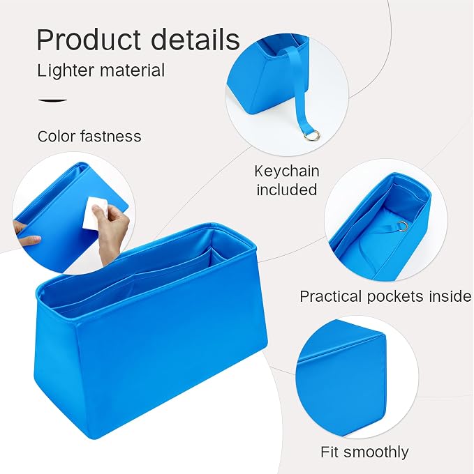 Fits for Brikin Bag Insert Organizer For Hermes(30 S,Aztec Blue) | Premium Silk Material,Smooth Touch,Lightweight,zipper,protect from scratches & stains,multiple pockets,keychain,waterproof - Image 6
