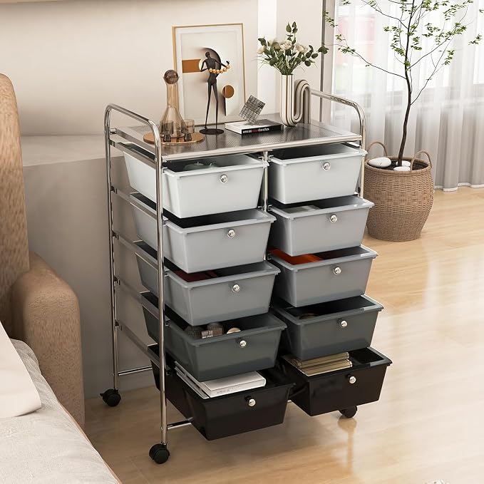 10 Drawer Rolling Cart, Storage Cart Organizer on Wheels, Drawer Cart with Metal Frame & Large Storage Capacity, Rolling Cart with Drawers for Living Room Classroom, Office - Image 2