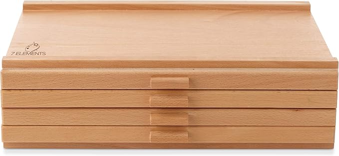 7 Elements 4 Drawer Wooden Artist Storage Supply Box for Pastels, Pencils, Pens, Markers, Brushes and Tools - Image 6