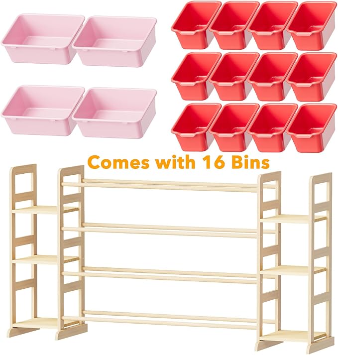 SpaceAid Toy Storage Organizer with 6 Shelves and 16 Bins, Toy Organizers Storage Bookshelf, Kids Bin Shelf Toys Box Bookcase for Bedroom Playroom Organization Room Decor, Red and Pink - Image 7