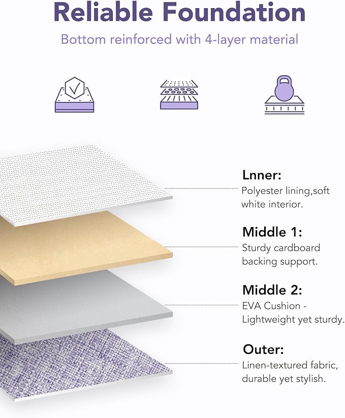 13x15x13 Inch Large Storage Bins with Cotton Rope Handles 6-Pack | Foldable, Top support of metal frame, Bottom with Cardboard Support, Fabric Cube Storage Bins for Closet, White Purple - Image 4