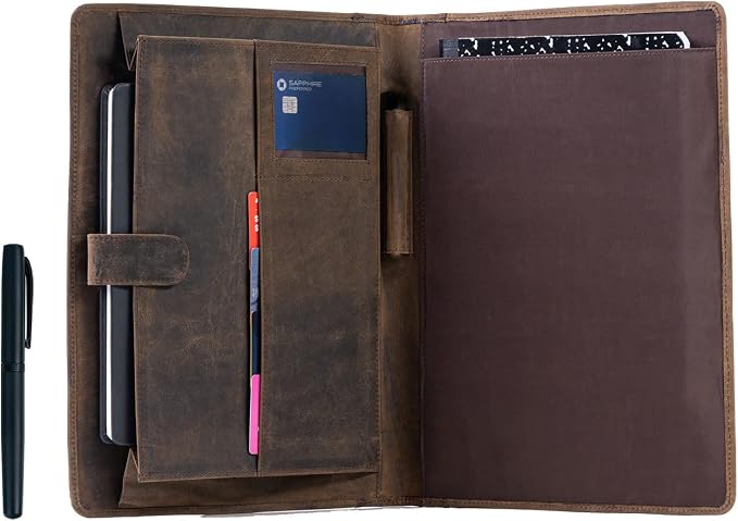 Leather Business Portfolio with Luxury Pen Business Personal Organiser Folder Full Grain Leather padfolio by KomalC (Buffalo Distressed Tan) - Image 2