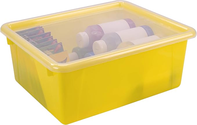 Storex Letter Size Deep Storage Tray – Organizer Bin with Non-Snap Lid for Classroom, Office and Home, Yellow, 5-Pack (62546U05C) - Image 9
