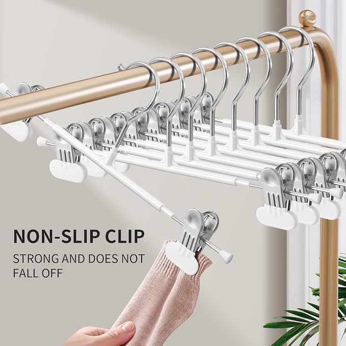 HUADYMEET 12 Inch Heavy Duty Pants Skirt Hangers with Clips,White,20 Pack | Metal,Space Saving,Adjustable,Hanger for Jeans Shorts Clothes Slacks Trousers,For Adult Men Women Children,Non Slip - Image 4