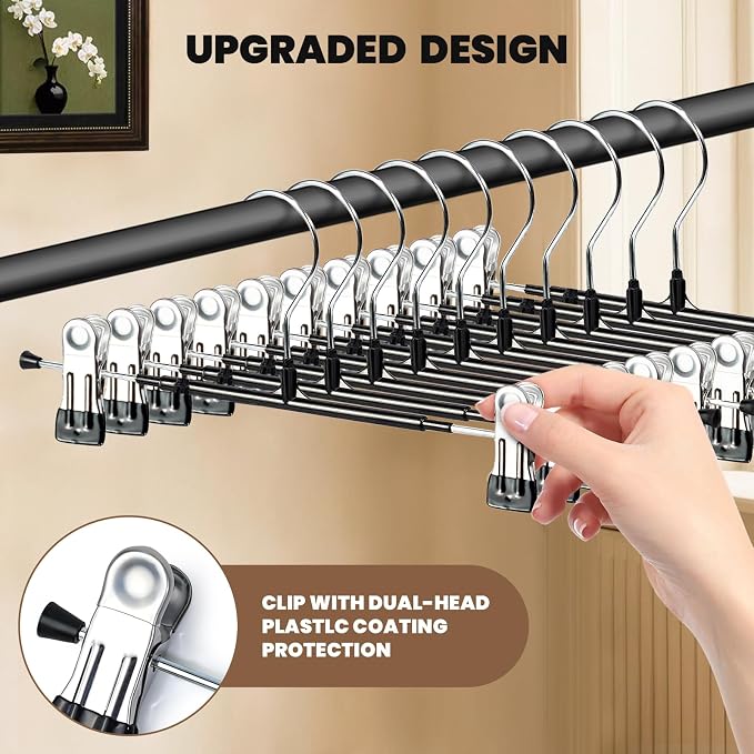 HUADYMEET 12 Inch Heavy Duty Pants Skirt Hangers with Clips,Black,50 Pack | Metal,Space Saving,Adjustable,Hanger for Jeans Shorts Clothes Slacks Trousers,For Adult Men Women Children, Non Slip - Image 4