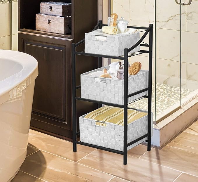 Sorbus Storage Baskets for Organizing (Set of 7), Mesh Hand-Woven Design, Linen Closet Organizers and Storage, Organizer Storage Baskets for Shelves, Variety Pack Organizers and Storage (White) - Image 3