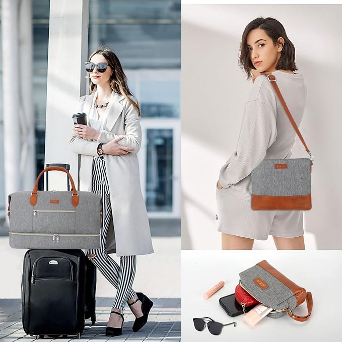 ITIEZY Weekender Bag for Women 21.5" Travel Duffel Large Carry On Bag 3PCS | Nylon Duffel Bag with Waterproof Shoe Compartment, Crossbody Bag and Toiletry Bag, Travel Weekend Hospital Overnight Gym Bag - Image 2