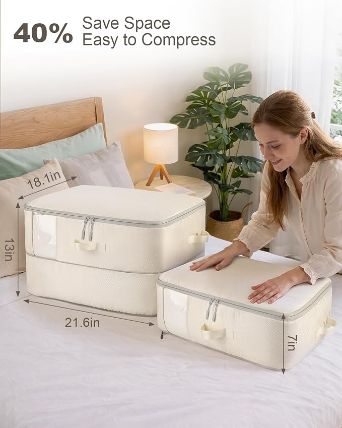 Comforter Storage Bag - 2-Layer 4-Pack Self Compression Organizer, Closet Organizers and Storage, Under Bed Space Saver, Blanket Organizer for Bedding, Pillow, Sheet, Clothes, Nursery Use - Image 3