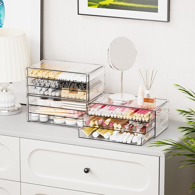 11.1 Inch Long Clear Drawer Organizers Stackable,3 Pack Small Acrylic Drawers,School,Office Supplies Organizer And Storage Bins for Stationery,Marker,Pen,Pencil,Craft Desktop Storage Drawers - Image 8