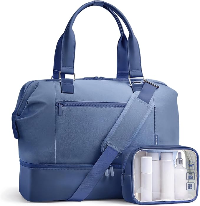 Travel Duffle Bag for Women, 40L Weekender Bags Airline Approved Carry On with Shoe Compartment & Waterproof Wet Pocket, Durable Nylon Weekender Overnight Bag for Travel, Gym, Business Trip, Blue by TOPEAST