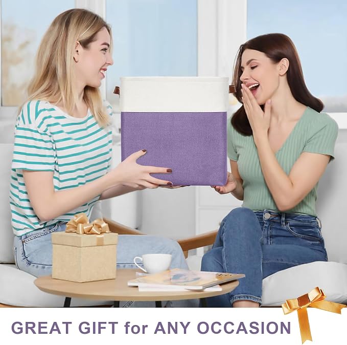 13x13 Cube Storage Bins, Collapsible Fabric Storage Box, 4 Pack Closet Baskets with Handles for Organizing, Shelf, Toys, Clothes, Home, Office, Nursery (Purple&White) - Image 7