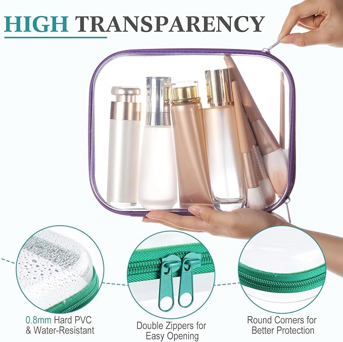 Sanwuta 6 Clear Hard Zipper Case,Assorted Color, 9.84 x 7.87 x 2 Inch | Pencil Case Pouches ,Makeup Bag,Plastic Toiletry Diaper Bag ,Travel Toy Storage,Waterproof Organizer Bins - Image 3