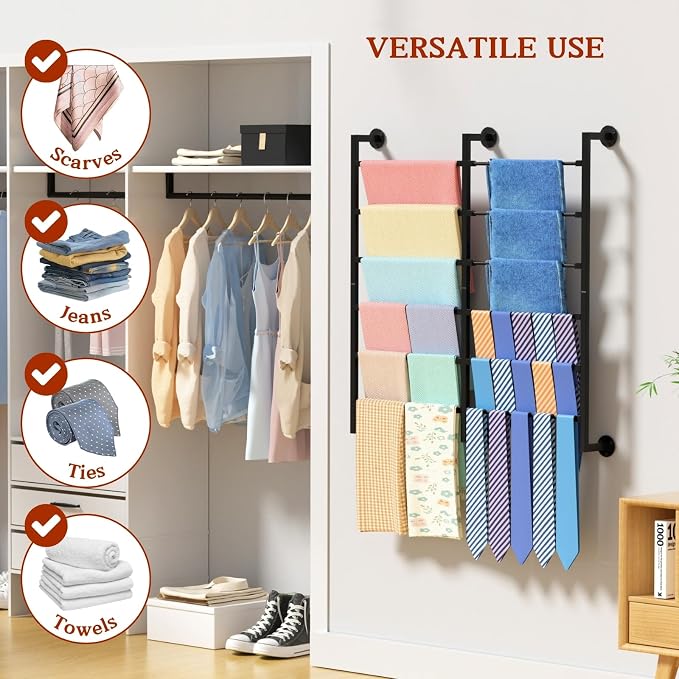 Double 6-Tier Ribbon Storage Organizer, Wall Mounted Ribbon Organizer | 12 Removable Rods, Large Capacity Gift Bag Ribbon Holder for Craft Room, Flower Shop, DIY Supplies, Wrapping Paper- Metal - Image 7