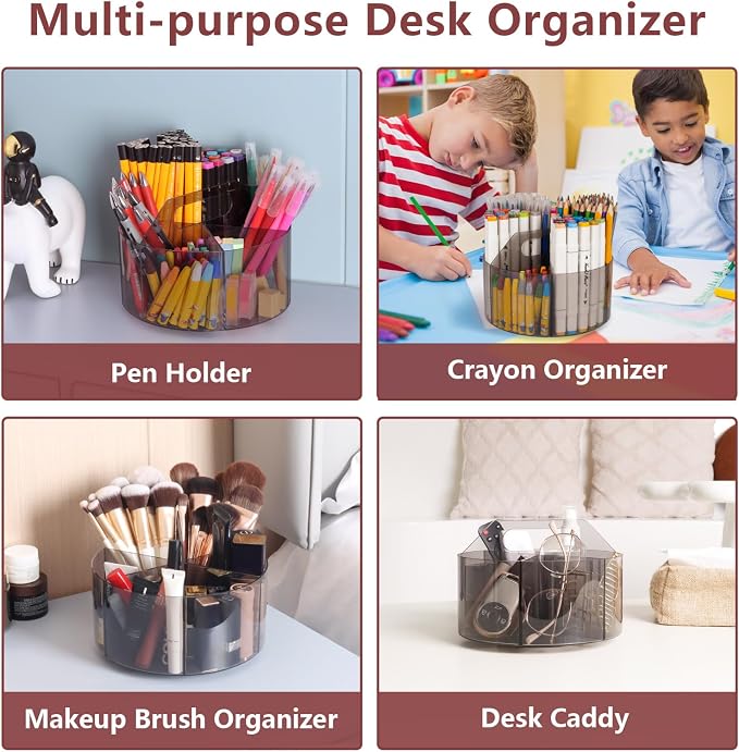 250pcs Acrylic Pencil Holder Marker Organizer, 360-Degree Rotating Pen Holder, Crayon Organizers for Kids Pencil Organizer Caddy Art Supply Kids Desk Organizers for Office Home School, Black - Image 2