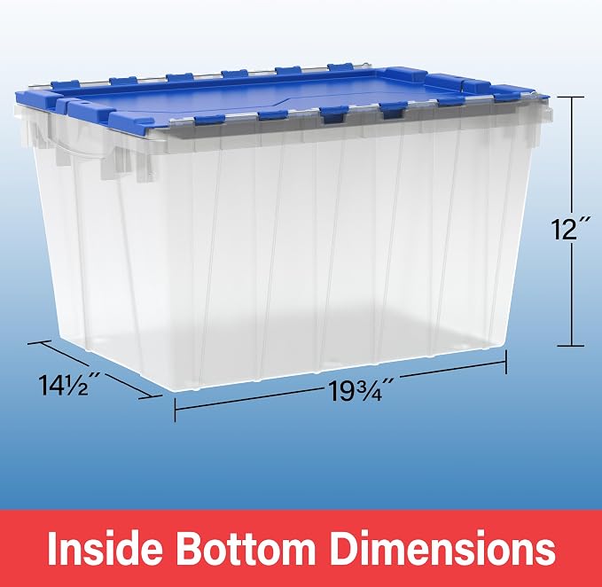 Akro-Mils KeepBox 12 Gallon Storage Container, Nesting and Stackable Plastic Storage Box with Lid Attached, Clear Tote for Garages, Closets, and Moving, 21-1/2" x 15" x 12-1/2", Clear/Red, 6-Pack - Image 6
