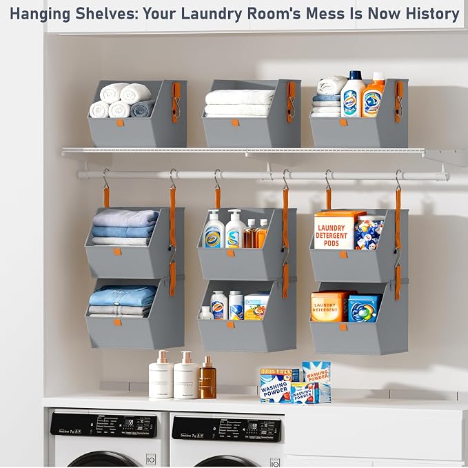 DIMJ Hanging Closet Organizer - 4 Tier Collapsible Hanging Shelves with Hooks Zipper, Fabric Clothes Organizer, Space-Saving Storage Bin Basket for RV, Bedroom, Laundry Organization - Image 6