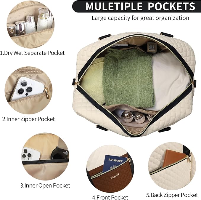 3PCS Weekender Bags for Women Large Overnight Bag, Black Beige Brown | Weekender Travel Duffel Bags Carry on Shoulder with Shoe Compartment Toiletry Bag Satchel Bag for Travelling Business Gym - Image 4