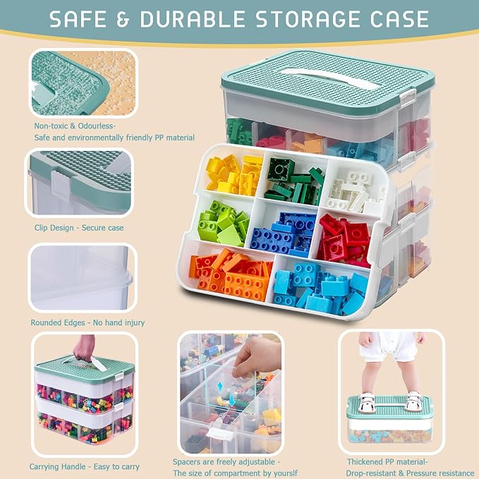Plastic Storage Organizer for Lego Box Kids Child Toy Stackable Containers with Lids Bins 3 Layers Adjustable Compartments Building Blocks Chest Case - Image 5