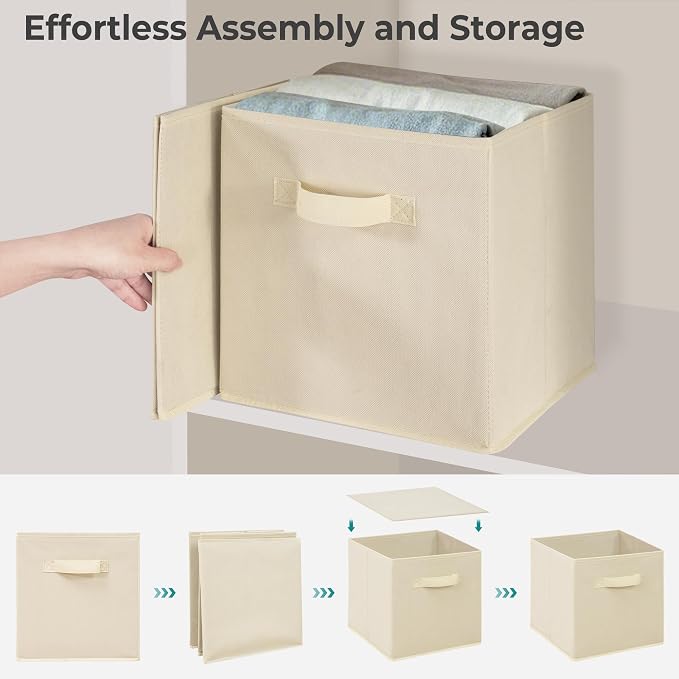Storage Bins, 11 Inch Fabric Storage Cubes, Collapsible Cube Storage Box, Fabric Closet Organizers with Handle for Home, Office, Cabinet, Closets, Bedroom, Living Room, Beige, 20 Set - Image 7