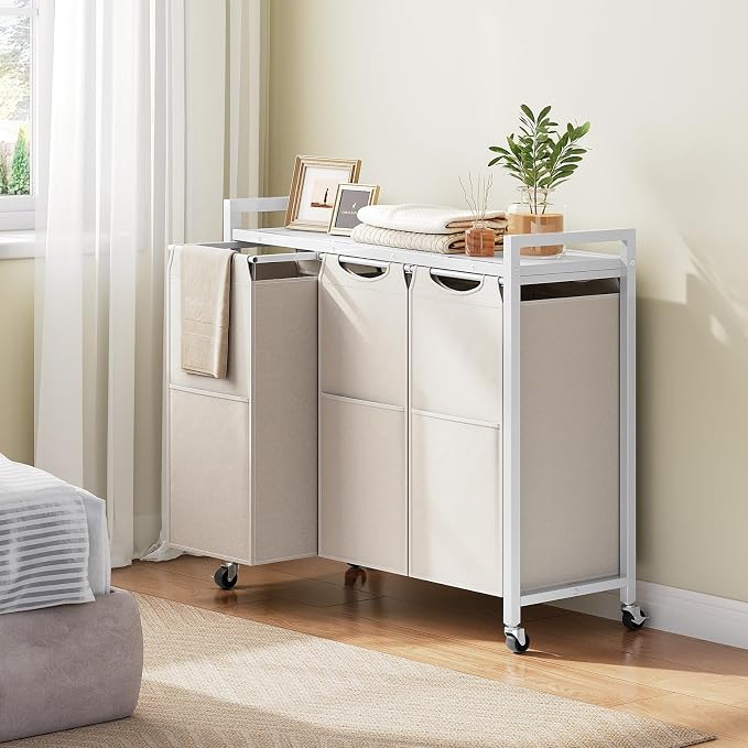 HOOBRO Laundry Sorter 3 Section, Laundry Hamper with Wheels, 3 × 11.5 Gal (43.4L), Rolling Laundry Basket, Pull-Out and Removable Oxford Fabric Bags, White WG76XY01 - Image 5