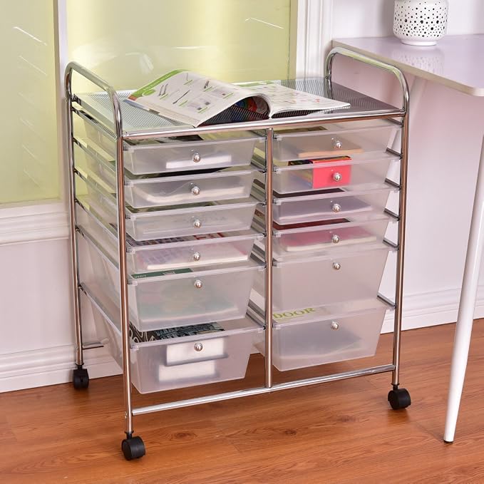 Giantex 12 Drawer Rolling Storage Cart Tools Scrapbook Paper Office School Organizer (White) - Image 2